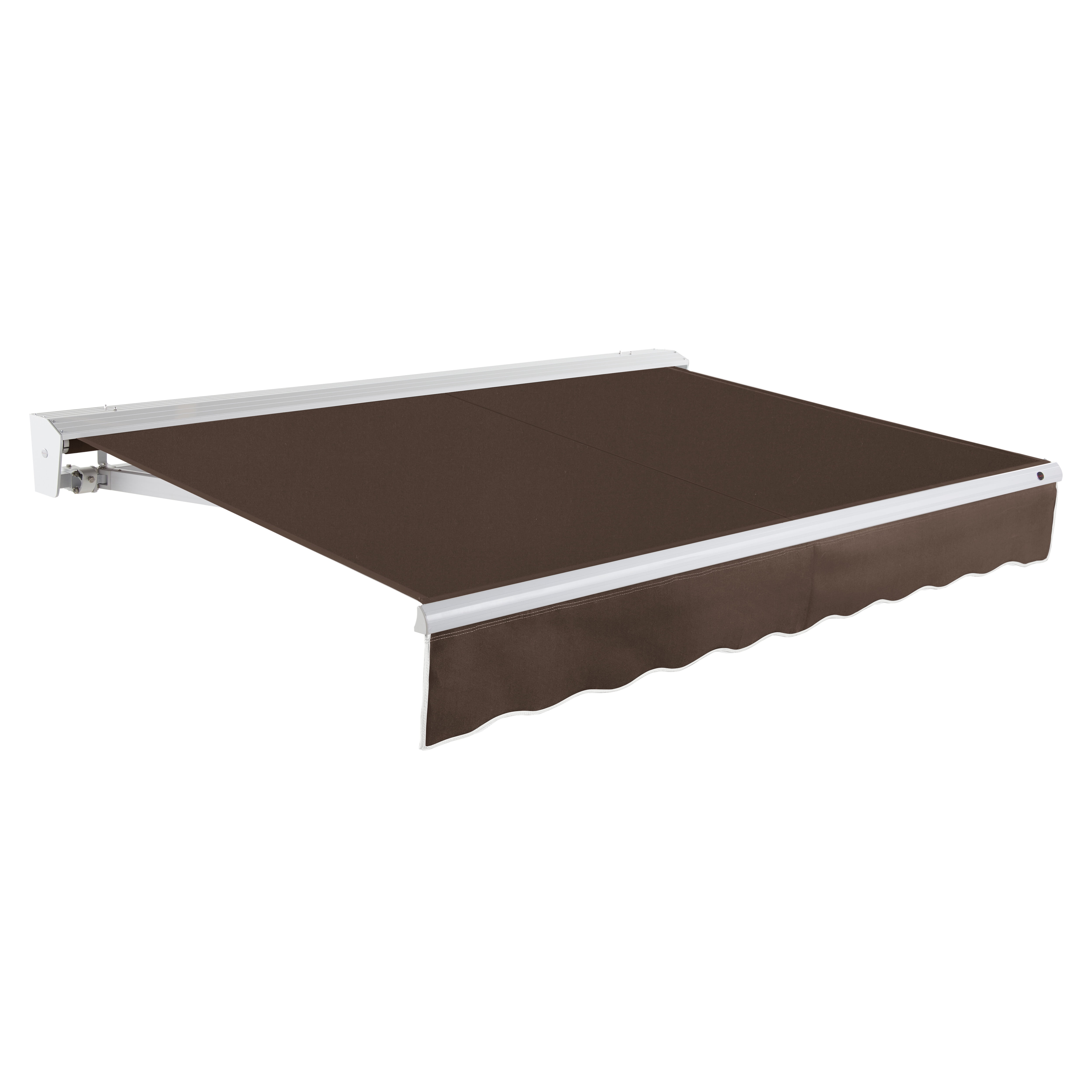 14' Wide Brown Acrylic Manual Retractable Awning with White Frame