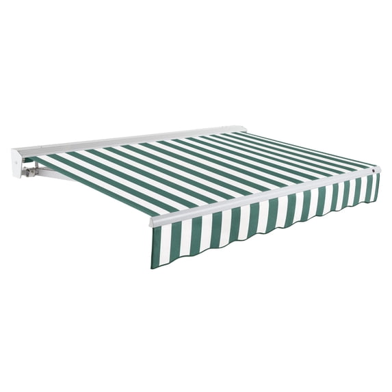 Awntech 12 Ft Destin Manual Heavy Duty Patio Retractable Awning with Protective Hood (144in x 10.38in x 120in), Forest/White Stripe