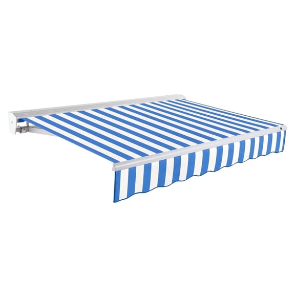 Awntech 8 Ft Destin Right Motorized Heavy Duty Patio Retractable Awning with Protective Hood (96in x 10.38in x 78in), Bright Blue/White Stripe