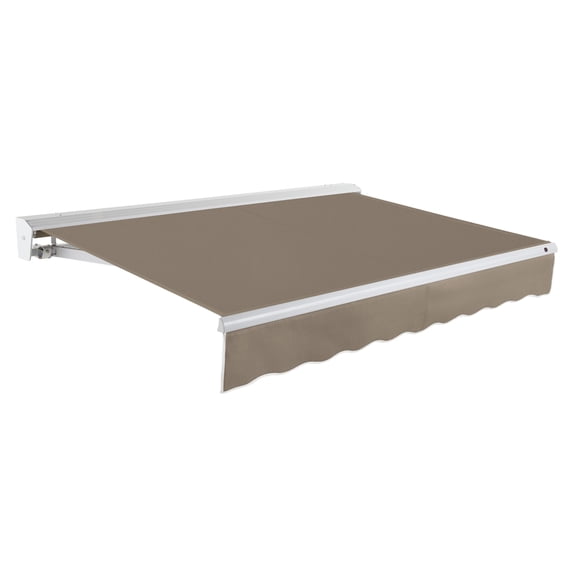 Awntech 10 Ft Destin Right Motorized Heavy Duty Patio Retractable Awning with Protective Hood (120in x 10.38in x 96in), Taupe
