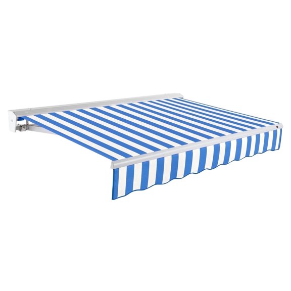 Awntech 8 Ft Destin Right Motorized Heavy Duty Patio Retractable Awning with Protective Hood (96in x 10.38in x 78in), Bright Blue/White Stripe
