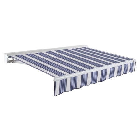 Awntech 14 Ft Destin Right Motorized Heavy Duty Patio Retractable Awning with Protective Hood (168in x 10.38in x 120in), Navy/Gray/White Multi
