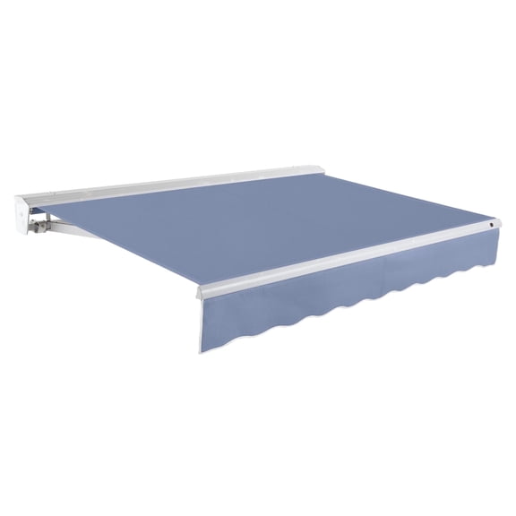 Awntech 18 Ft Destin Right Motorized Heavy Duty Patio Retractable Awning with Protective Hood (216in x 10.38in x 120in), Dusty Blue