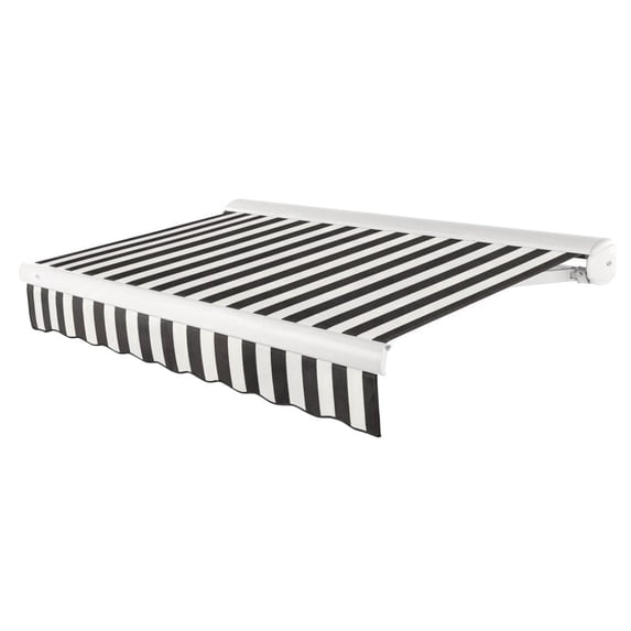 Awntech 10 Ft Key West Left Motorized Heavy Duty Patio Retractable Awning with Cassette (120in x 9.38in x 96in), Black/White Stripe