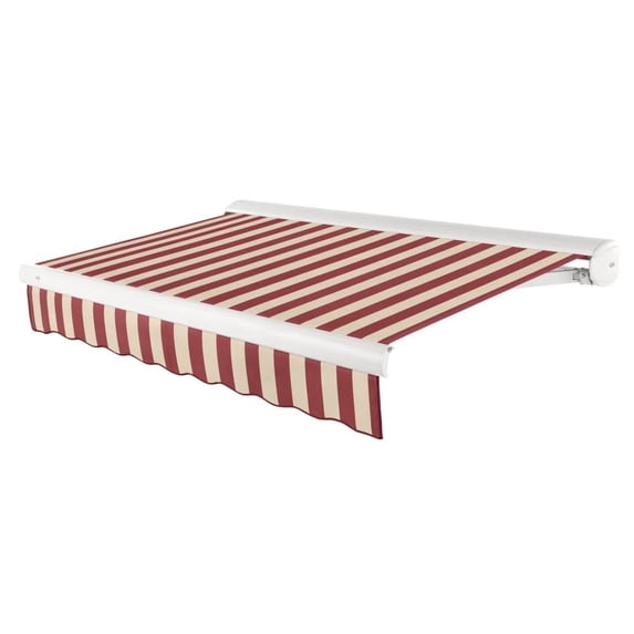 Awntech Full Cassette Left Motorized Patio Retractable Awning, Burgundy/Tan Stripe