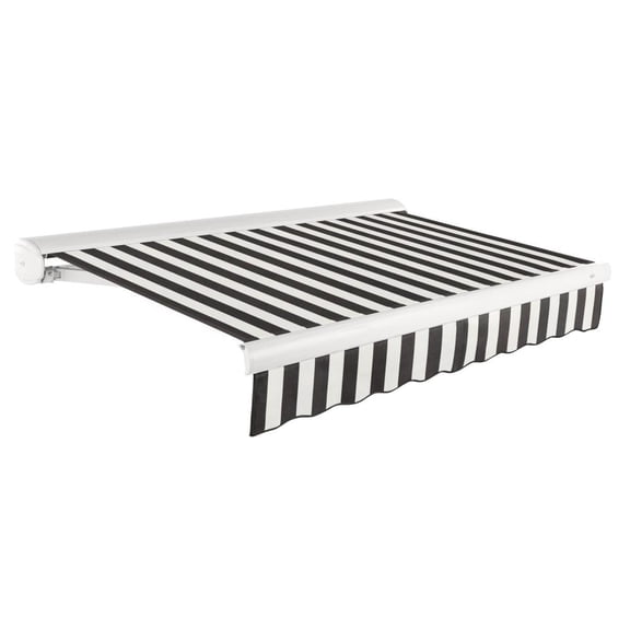 Awntech Full Cassette Right Motorized Patio Retractable Awning, Black/White Stripe