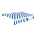 thumbnail image 1 of Awntech 16 Ft Key West Right Motorized Heavy Duty Patio Retractable Awning with Cassette (192in x 9.38in x 120in), Bright Blue/White Stripe, 1 of 6