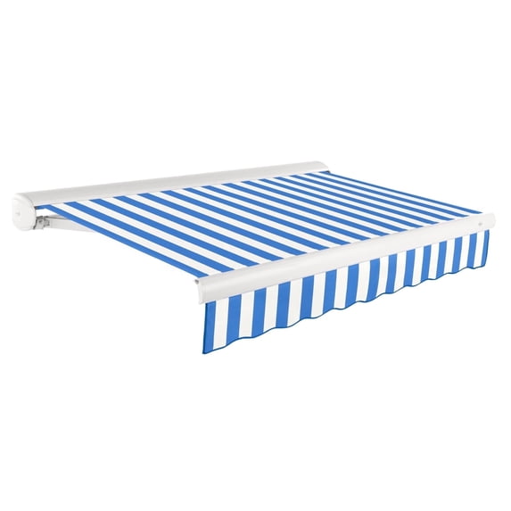 Awntech 16 Ft Key West Right Motorized Heavy Duty Patio Retractable Awning with Cassette (192in x 9.38in x 120in), Bright Blue/White Stripe