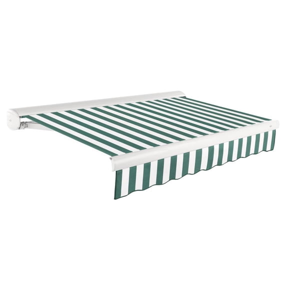 Awntech Full Cassette Right Motorized Patio Retractable Awning, Forest/White Stripe