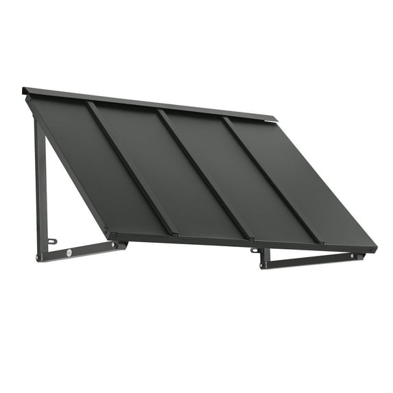 Awntech 4.67 Ft Houstonian Standing Seam Metal Fixed Awning Canopy (56in x 24in x 24in), Black