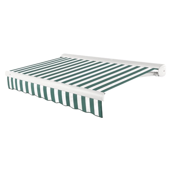 Awntech 16 Ft Key West Left Motorized Heavy Duty Patio Retractable Awning with Cassette (192in x 9.38in x 120in), Forest/White Stripe