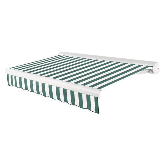 Awntech 24 Ft Key West Left Motorized Heavy Duty Patio Retractable Awning with Cassette (288in x 9.38in x 120in), Forest/White Stripe
