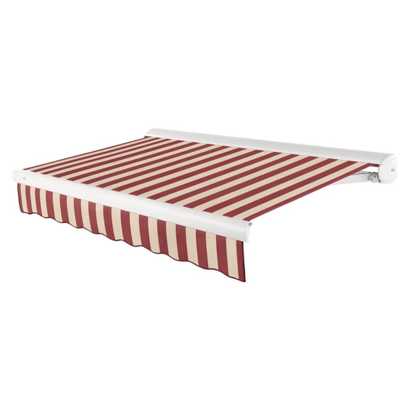 Awntech 18 Ft Key West Left Motorized Heavy Duty Patio Retractable Awning with Cassette (216in x 9.38in x 120in), Burgundy/Tan Stripe