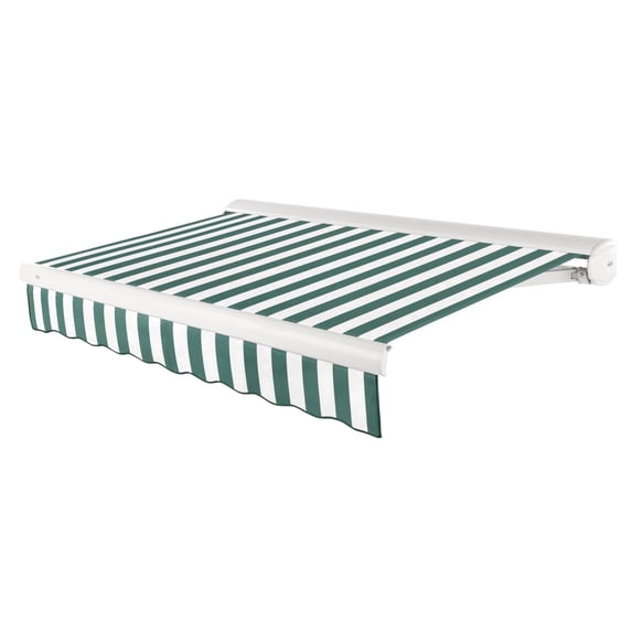 Awntech 20 Ft Key West Left Motorized Heavy Duty Patio Retractable Awning with Cassette (240in x 9.38in x 120in), Forest/White Stripe