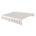 thumbnail image 1 of Awntech 8 Ft Key West Left Motorized Heavy Duty Patio Retractable Awning with Cassette (96in x 9.38in x 78in), Gray/White Stripe, 1 of 8