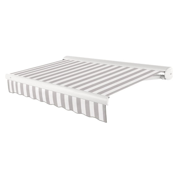 Awntech 8 Ft Key West Left Motorized Heavy Duty Patio Retractable Awning with Cassette (96in x 9.38in x 78in), Gray/White Stripe