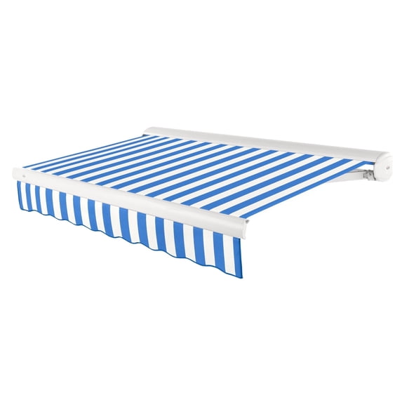Awntech 8 Ft Key West Left Motorized Heavy Duty Patio Retractable Awning with Cassette (96in x 9.38in x 78in), Bright Blue/White Stripe