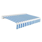 Awntech 10 Ft Key West Manual Heavy Duty Patio Retractable Awning with Cassette (120in x 9.38in x 96in), Bright Blue/White Stripe