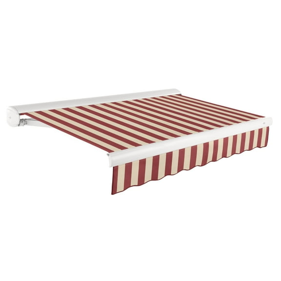 Awntech 10 Ft Key West Right Motorized Heavy Duty Patio Retractable Awning with Cassette (120in x 9.38in x 96in), Burgundy/Tan Stripe