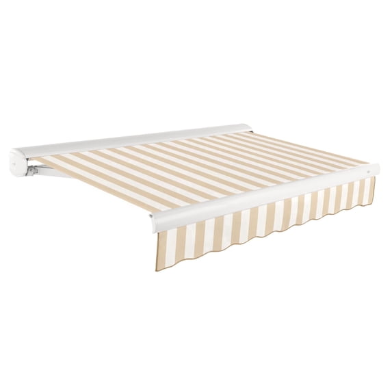 Awntech 12 Ft Key West Right Motorized Heavy Duty Patio Retractable Awning with Cassette (144in x 9.38in x 120in), Linen/White Stripe