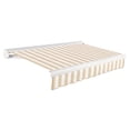 thumbnail image 1 of Awntech 10 Ft Key West Left Motorized Heavy Duty Patio Retractable Awning with Cassette (120in x 9.38in x 96in), Linen/White Stripe, 1 of 8