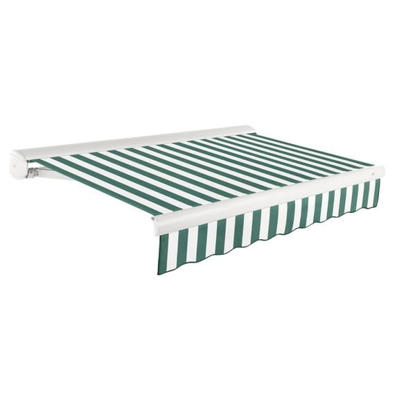 Awntech 14 Ft Key West Right Motorized Heavy Duty Patio Retractable Awning with Cassette (168in x 9.38in x 120in), Forest/White Stripe