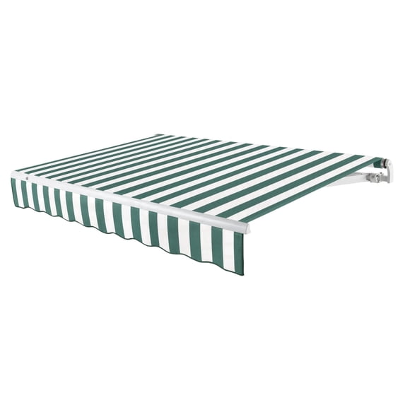 Awntech 8 Ft Maui Left Motorized Heavy Duty Patio Retractable Awning (96in x 9.25in x 78in), Forest/White Stripe