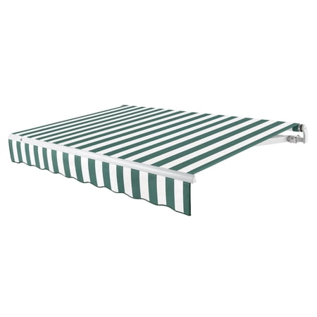 Awntech 18 Ft Maui Left Motorized Heavy Duty Patio Retractable Awning (216in x 9.25in x 120in), Forest/White Stripe