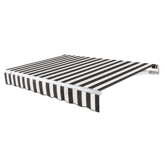 Awntech 18 Ft Maui Left Motorized Heavy Duty Patio Retractable Awning (216in x 9.25in x 120in), Black/White Stripe