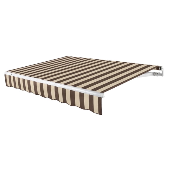 Awntech 18 Ft Maui Left Motorized Heavy Duty Patio Retractable Awning (216in x 9.25in x 120in), Brown/Tan Stripe