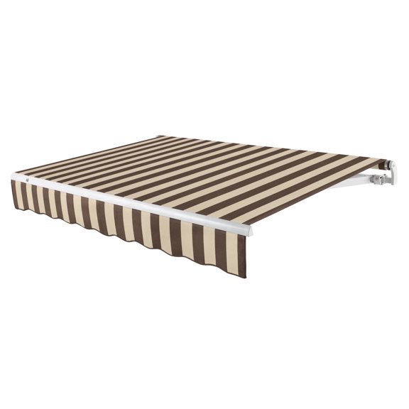 Awntech 8 Ft Maui Left Motorized Heavy Duty Patio Retractable Awning (96in x 9.25in x 78in), Brown/Tan Stripe