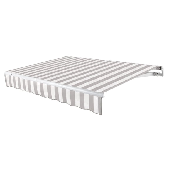 Awntech 18 Ft Maui Left Motorized Heavy Duty Patio Retractable Awning (216in x 9.25in x 120in), Gray/White Stripe