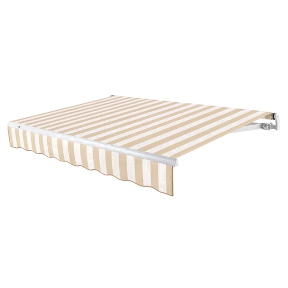 Awntech 12 Ft Maui Left Motorized Heavy Duty Patio Retractable Awning (144in x 9.25in x 120in), Linen/White Stripe