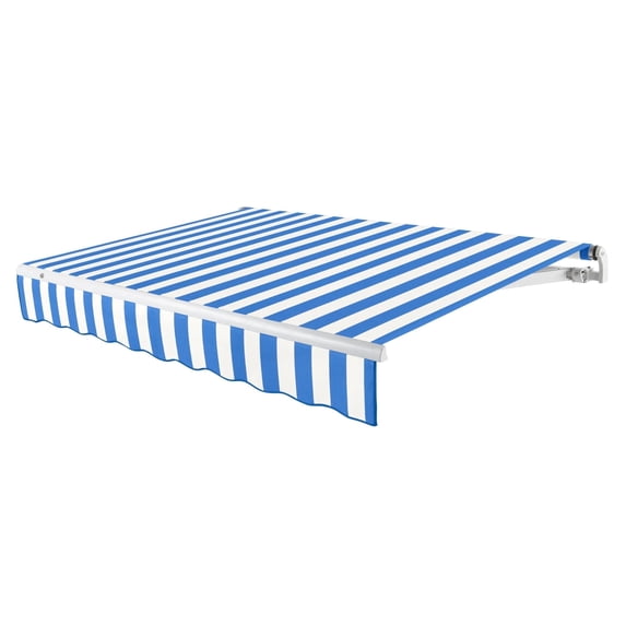 Awntech 20 Ft Maui Left Motorized Heavy Duty Patio Retractable Awning (240in x 9.25in x 120in), Bright Blue/White Stripe