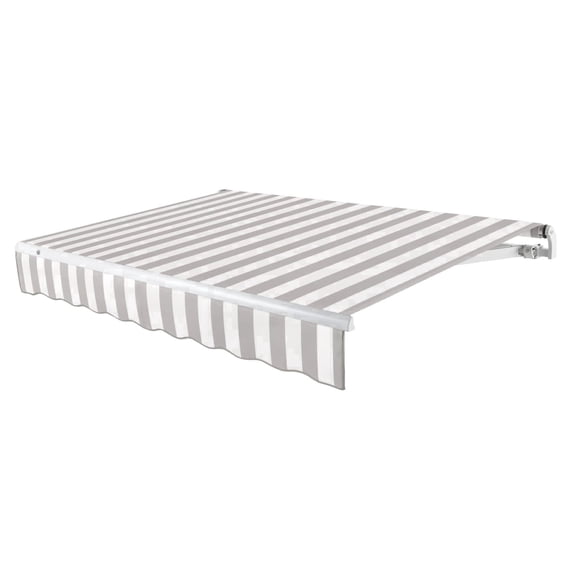 Awntech 24 Ft Maui Left Motorized Heavy Duty Patio Retractable Awning (288in x 9.25in x 120in), Gray/White Stripe