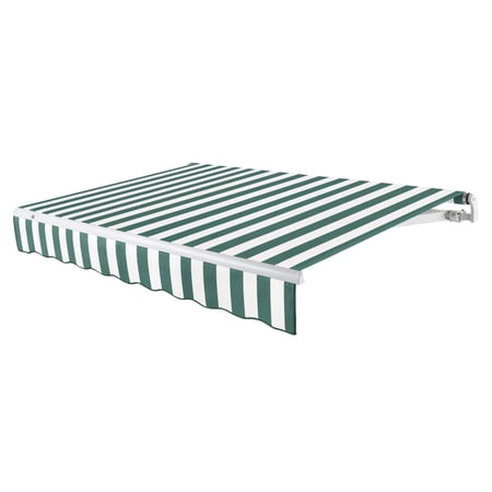 Awntech 14 Ft Maui Left Motorized Heavy Duty Patio Retractable Awning (168in x 9.25in x 120in), Forest/White Stripe