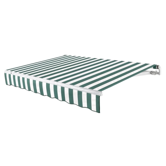 Awntech 14 Ft Maui Left Motorized Heavy Duty Patio Retractable Awning (168in x 9.25in x 120in), Forest/White Stripe