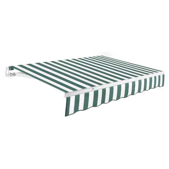 Awntech 24 Ft Maui Manual Heavy Duty Patio Retractable Awning (288in x 9.25in x 120in), Forest/White Stripe