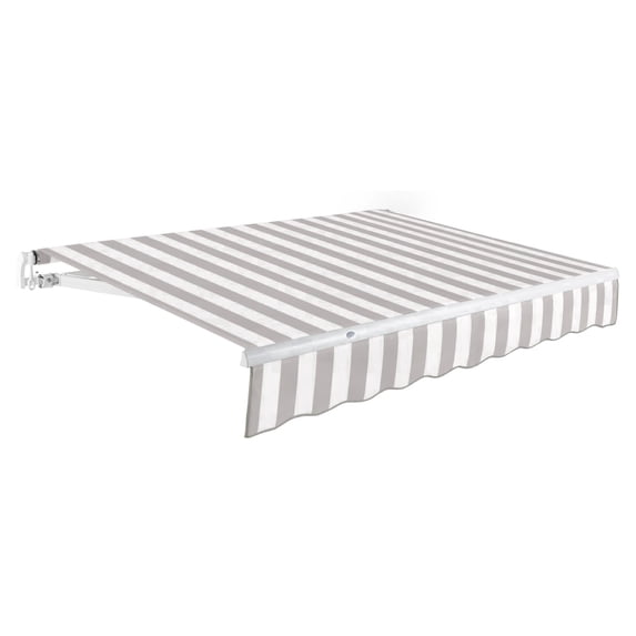 Awntech 24 Ft Maui Manual Heavy Duty Patio Retractable Awning (288in x 9.25in x 120in), Gray/White Stripe