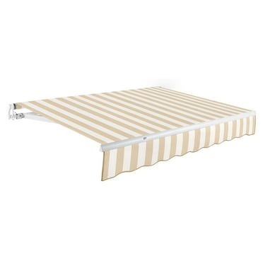 Awntech 8 Ft Maui Manual Heavy Duty Patio Retractable Awning (96in x 9.25in x 78in), Linen/White Stripe