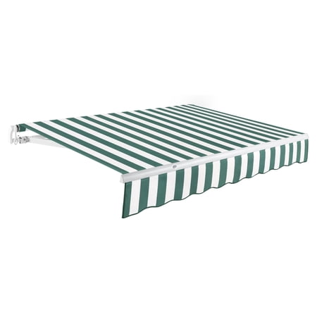 Awntech 14 Ft Maui Manual Heavy Duty Patio Retractable Awning (168in x 9.25in x 120in), Forest/White Stripe