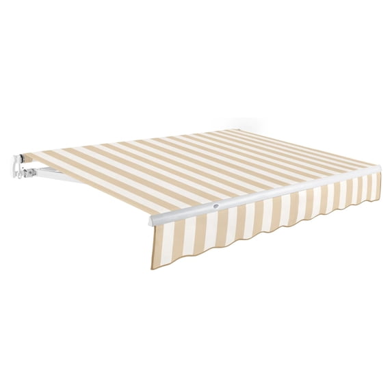 Awntech 8 Ft Maui Manual Heavy Duty Patio Retractable Awning (96in x 9.25in x 78in), Linen/White Stripe