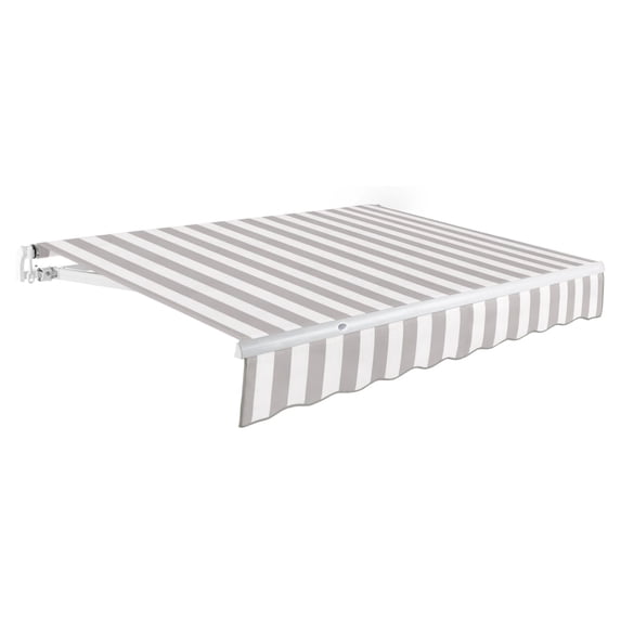 Awntech 12 Ft Maui Manual Heavy Duty Patio Retractable Awning (144in x 9.25in x 120in), Gray/White Stripe