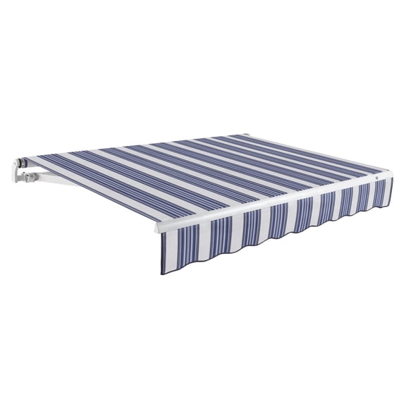 Awntech 12 Ft Maui Right Motorized Heavy Duty Patio Retractable Awning (144in x 9.25in x 120in), Navy/Gray/White Multi