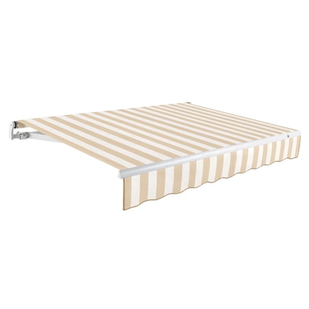 Awntech 14 Ft Maui Right Motorized Heavy Duty Patio Retractable Awning (168in x 9.25in x 120in), Linen/White Stripe