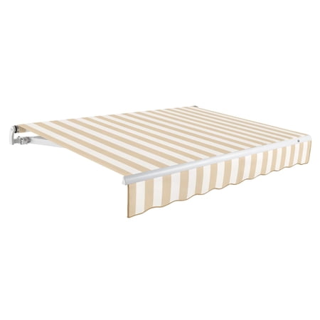 Awntech 8 Ft Maui Right Motorized Heavy Duty Patio Retractable Awning (96in x 9.25in x 78in), Linen/White Stripe
