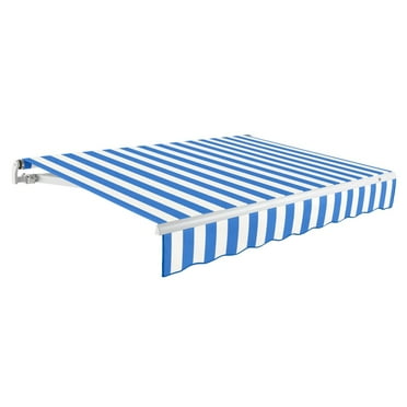 Awntech 8 Ft Maui Right Motorized Heavy Duty Patio Retractable Awning (96in x 9.25in x 78in), Bright Blue/White Stripe