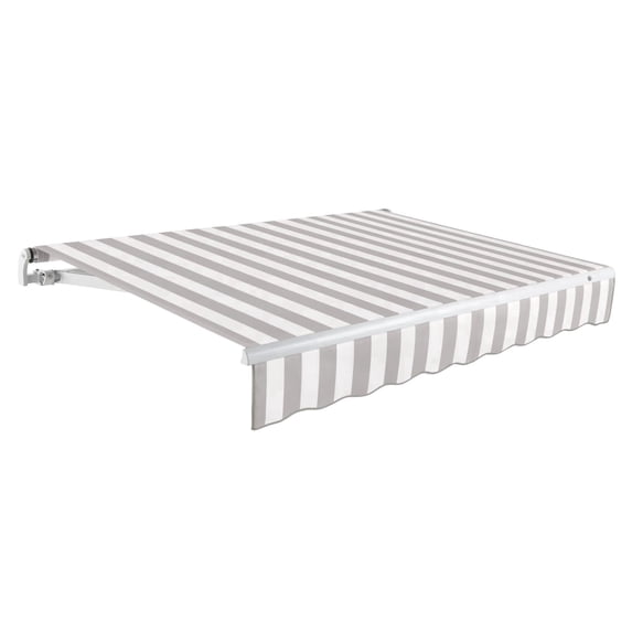 Awntech 14 Ft Maui Right Motorized Heavy Duty Patio Retractable Awning (168in x 9.25in x 120in), Gray/White Stripe