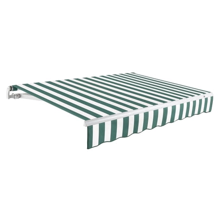Awntech 14 Ft Maui Right Motorized Heavy Duty Patio Retractable Awning (168in x 9.25in x 120in), Forest/White Stripe
