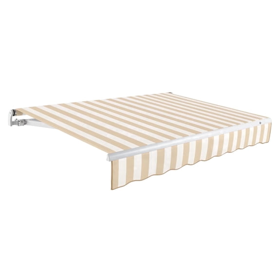 Awntech 18 Ft Maui Right Motorized Heavy Duty Patio Retractable Awning (216in x 9.25in x 120in), Linen/White Stripe
